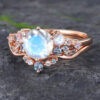 Pattiring Unique Moonstone Rose Gold Alexandrite Engagement Ring Set