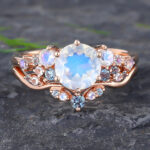 Pattiring Unique Moonstone Rose Gold Alexandrite Engagement Ring Set