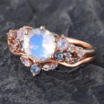 Pattiring Unique Moonstone Rose Gold Alexandrite Engagement Ring Set