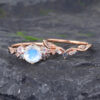 Pattiring Unique Moonstone Rose Gold Alexandrite Engagement Ring Set