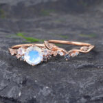 Pattiring Unique Moonstone Rose Gold Alexandrite Engagement Ring Set