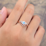 Pattiring Unique Moonstone Rose Gold Diamond Engagement Ring Set
