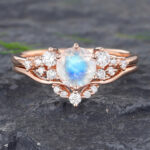 Pattiring Unique Moonstone Rose Gold Diamond Engagement Ring Set