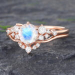 Pattiring Unique Moonstone Rose Gold Diamond Engagement Ring Set