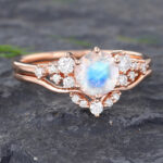 Pattiring Unique Moonstone Rose Gold Diamond Engagement Ring Set