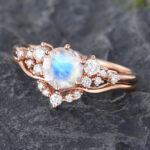 Pattiring Unique Moonstone Rose Gold Diamond Engagement Ring Set