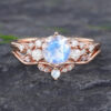 Pattiring 14K Rose Gold Moonstone Engagement Ring Set