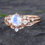 Pattiring Unique Moonstone Rose Gold Engagement Ring Set