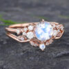Pattiring Unique Moonstone Rose Gold Engagement Ring Set