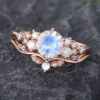 Pattiring Unique Moonstone Rose Gold Engagement Ring Set