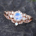 Pattiring Unique Moonstone Rose Gold Engagement Ring Set