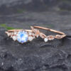 Pattiring Unique Moonstone Rose Gold Engagement Ring Set