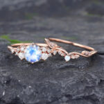 Pattiring Unique Moonstone Rose Gold Engagement Ring Set
