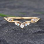Pattiring Yellow Gold Moonstone and Diamond Curved Wedding Band Gift for Her