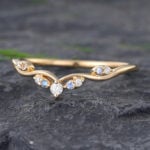 Pattiring Unique Moonstone Yellow Gold Diamond Curved Wedding Band