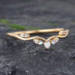 Pattiring Unique Moonstone Yellow Gold Diamond Curved Wedding Band