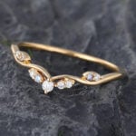 Pattiring Unique Moonstone Yellow Gold Diamond Curved Wedding Band