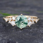 Pattiring Vintage Yellow Gold Moss Agate Engagement Ring Women