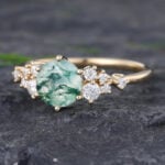 Pattiring Unique Moss Agate Yellow Gold Cluster Engagement Ring
