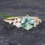 Pattiring Unique Moss Agate Yellow Gold Cluster Engagement Ring