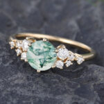 Pattiring Unique Moss Agate Yellow Gold Cluster Engagement Ring