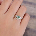 Pattiring Unique Moss Agate Yellow Gold Engagement Ring Set