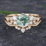 Pattiring Unique Moss Agate Yellow Gold Engagement Ring Set