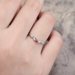 Pattiring Unique Natural Ruby White Gold Diamond Curved Wedding Band