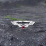 Pattiring Unique Natural Ruby White Gold Diamond Curved Wedding Band