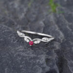 Pattiring Unique Natural Ruby White Gold Diamond Curved Wedding Band