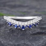 Pattiring Unique Natural Sapphire White Gold Diamond Curved Wedding Band