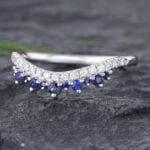 Pattiring Unique Natural Sapphire White Gold Diamond Curved Wedding Band