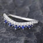 Pattiring Unique Natural Sapphire White Gold Diamond Curved Wedding Band