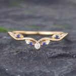 Pattiring Unique Natural Sapphire Yellow Gold Diamond Curved Wedding Band