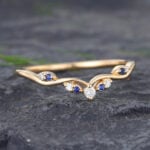 Pattiring Unique Natural Sapphire Yellow Gold Diamond Curved Wedding Band
