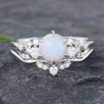 Pattiring Unique Opal White Gold Engagement Ring Set
