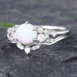 Pattiring Unique Opal White Gold Engagement Ring Set