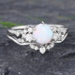 Pattiring Unique Opal White Gold Engagement Ring Set