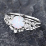 Pattiring Unique Opal White Gold Engagement Ring Set