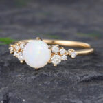 Pattiring Unique Opal Yellow Gold Cluster Engagement Ring