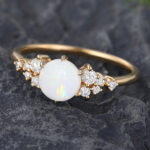 Pattiring Unique Opal Yellow Gold Cluster Engagement Ring