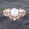 Pattiring Unique Pearl Rose Gold Engagement Ring Set