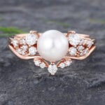 Pattiring Unique Pearl Rose Gold Engagement Ring Set