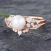 Pattiring Unique Pearl Rose Gold Engagement Ring Set