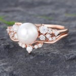 Pattiring Unique Pearl Rose Gold Engagement Ring Set