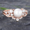 Pattiring Unique Pearl Rose Gold Engagement Ring Set