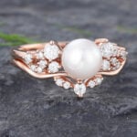 Pattiring Unique Pearl Rose Gold Engagement Ring Set