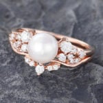 Pattiring Unique Pearl Rose Gold Engagement Ring Set