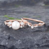 Pattiring Unique Pearl Rose Gold Engagement Ring Set