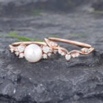 Pattiring Unique Pearl Rose Gold Engagement Ring Set